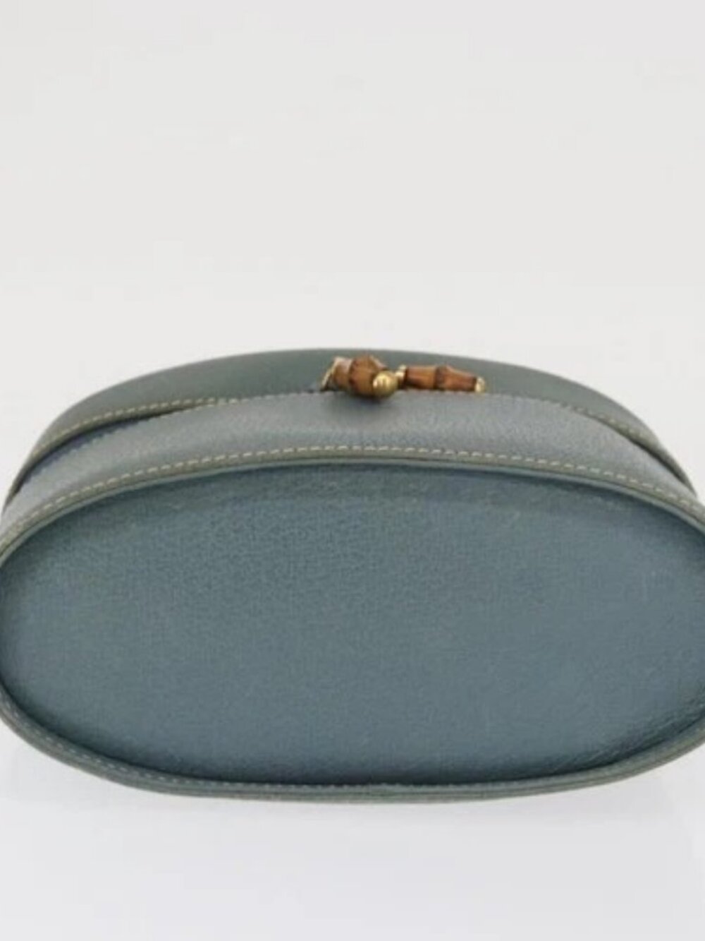 GUCCI Bamboo Vanity Cosmetic Pouch Leather Blue Gold 000 984 0232 Auth 169467 - Picture 9 of 16